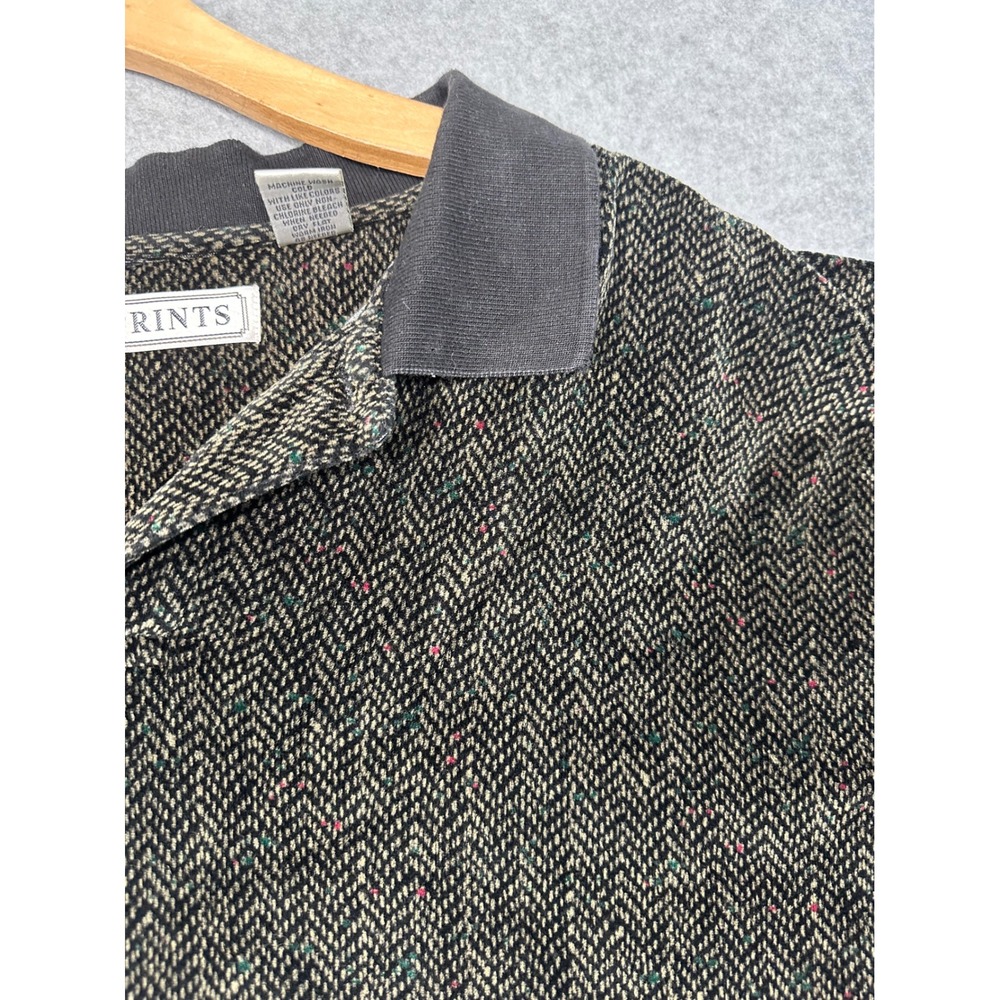 Vintage IMPRINTS Mens Long Sleeve Herringbone Textured Polo Shirt XL